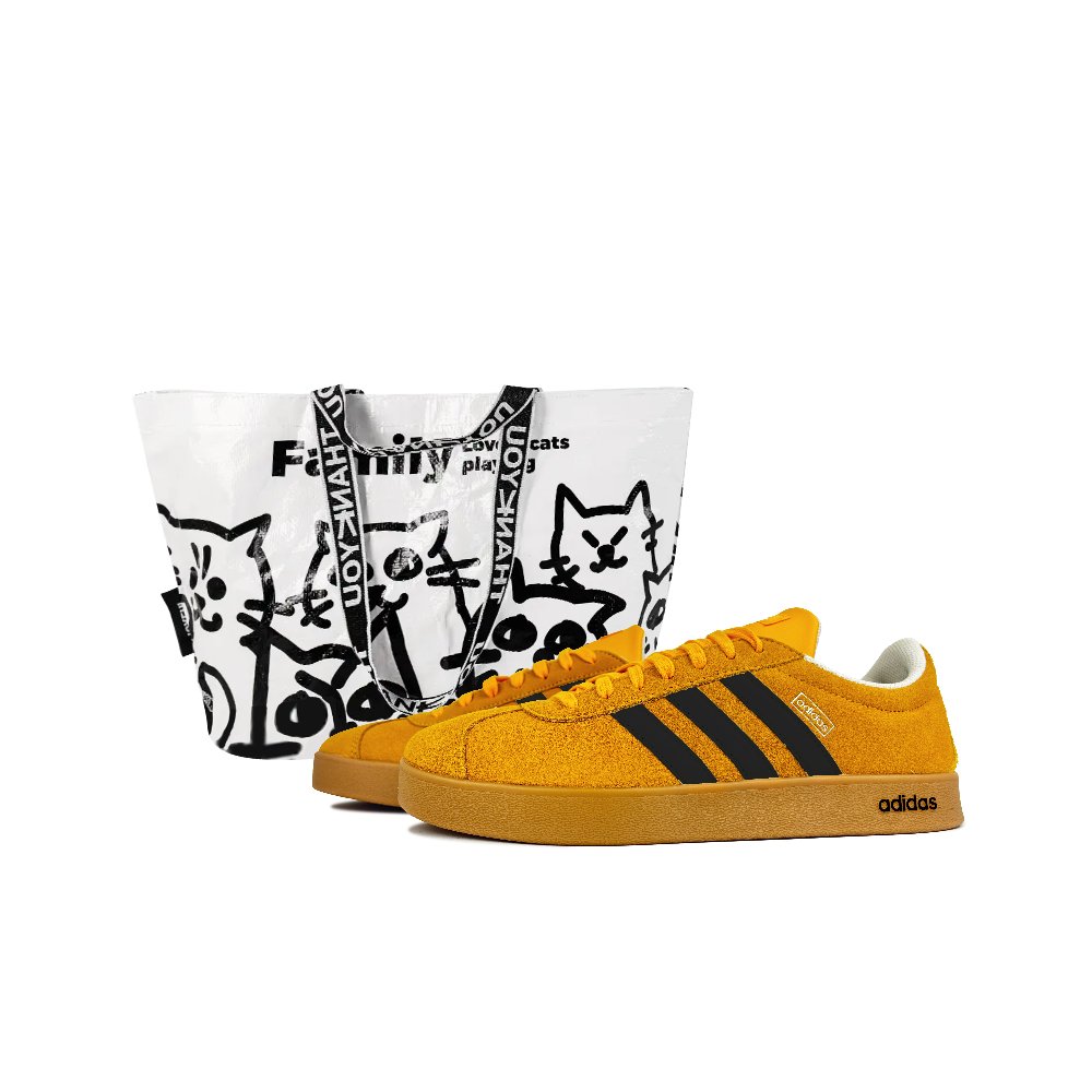 Adidas VL COURT 2.0 Ink Rhythm Wheat Scent Anti-Slip Wear-Resistant Low-Top Skateboard Shoes Unisex Yellow Black