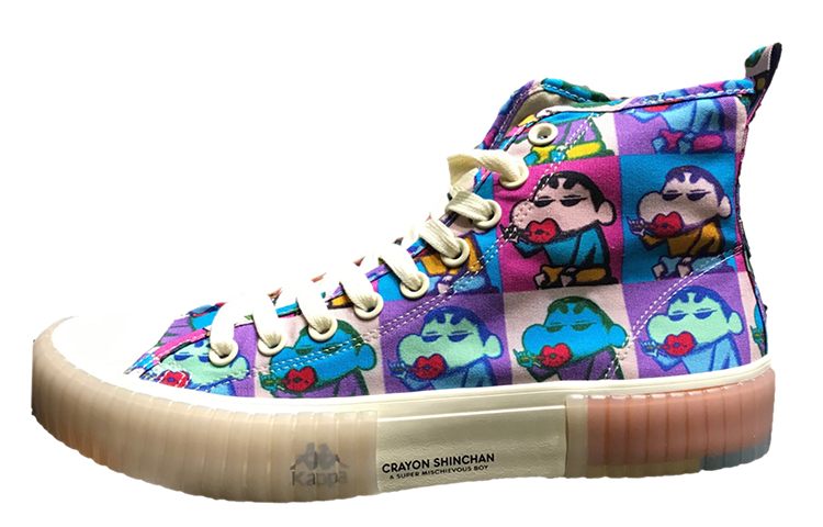 SHINCHAN x Kappa Abrasion Resistant Breathable Height Increasing High Top Canvas Shoes Unisex Aqua Blue