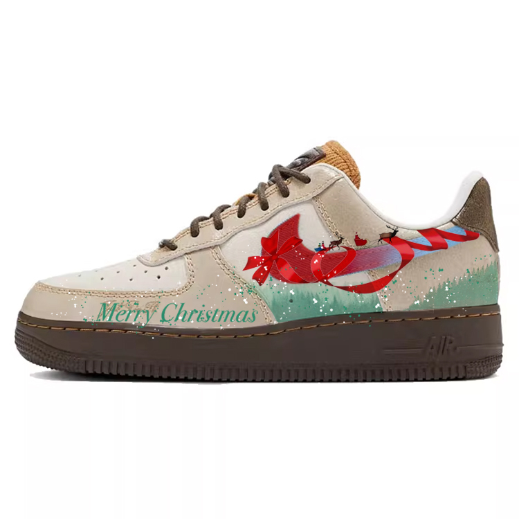 Nike Air Force 1 Anti-Slip And Wear-Resistant Breathable Low-Top Skateboard Shoes Women's Red Brown