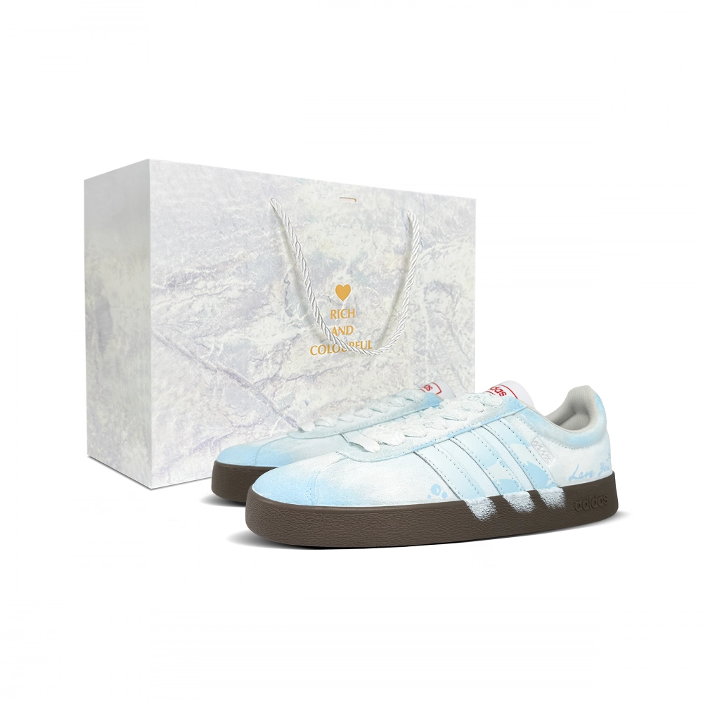 Adidas VL COURT 2.0 Blue Trace Abrasion Resistant Low top Skateboard Shoes Unisex Blue White