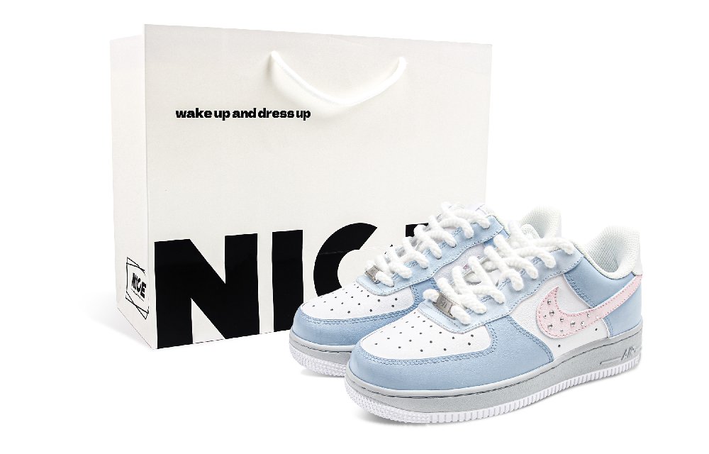Nike Air Force 1 Abrasion Resistant Low Top Skateboard Shoes Women's Pink Blue