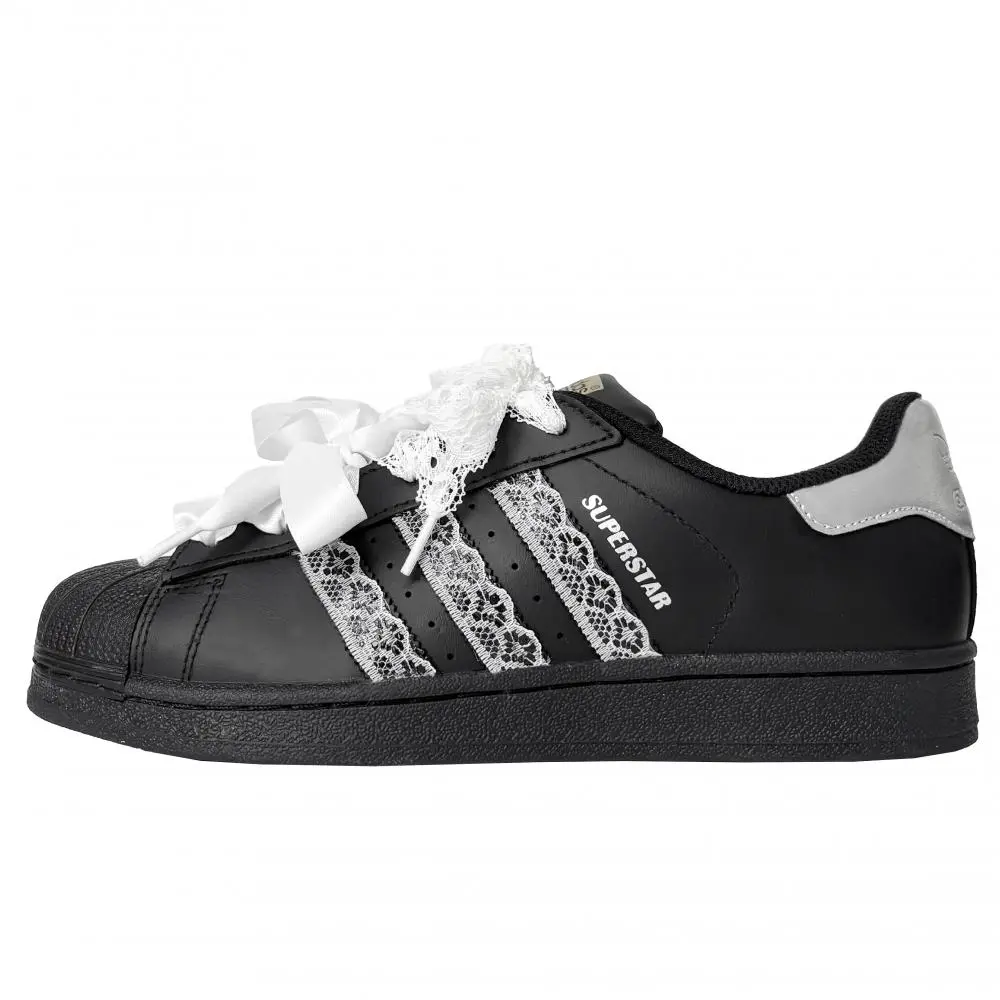 Adidas Originals SUPERSTAR Abrasion Resistant Low top Skateboard Shoes Unisex Black Silver