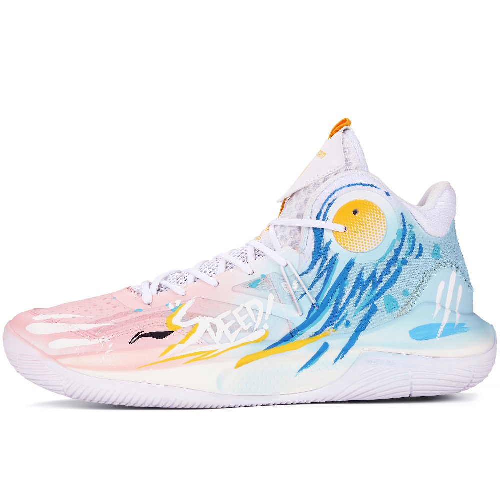 LINING Sonic 9 Team Basketball Shoes Men's Mid Top Pink Blue