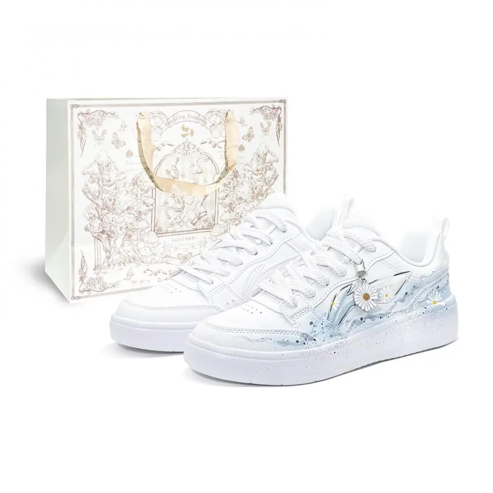 LiNing Acer Truncatum Abrasion Resistant Height Increasing Low top Skateboard Shoes Women's White Blue