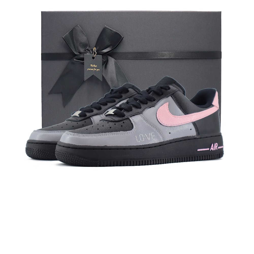 Nike Air Force 1 Anti-Slip Wear-Resistant Low-Top Skateboard Shoes Unisex Black Gray Pink
