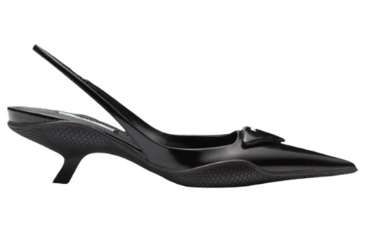 PRADA 30mm Sling Back Pumps Black Brushed Leather