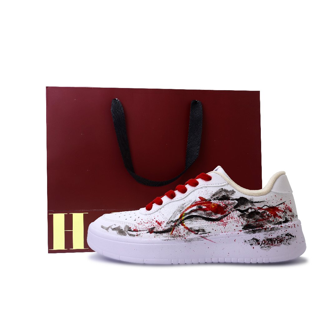 LiNing Pontoon Boats Cushioning, Wear Resistant Low Top Skateboard Shoes Unisex Red Black