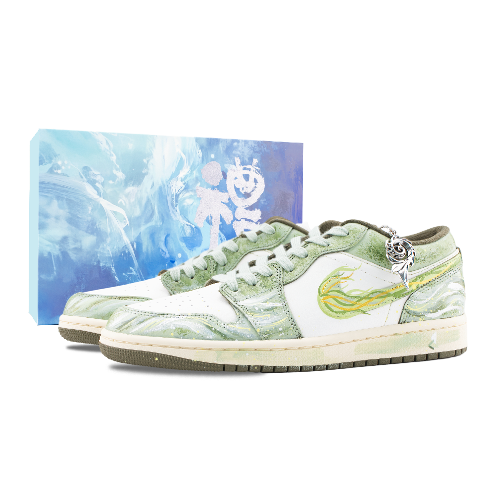Jordan Air Jordan 1 Moss Green Abrasion Resistant Low Top Vintage Basketball Shoes Unisex White Green