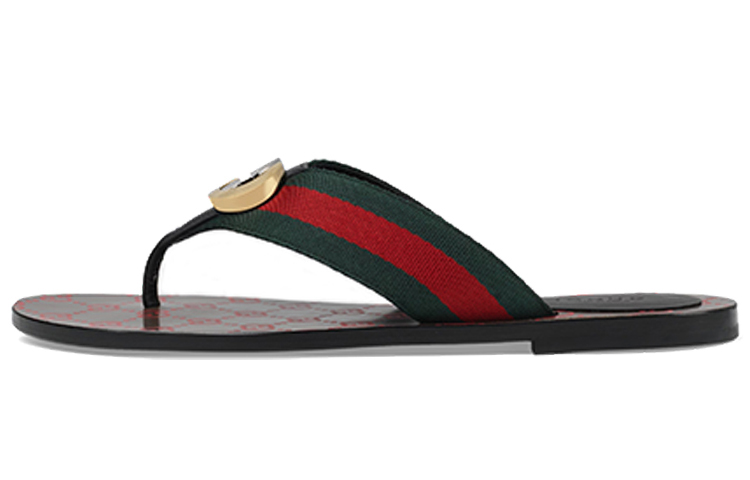 GUCCI Web Thong Sandal Black Leather Women's