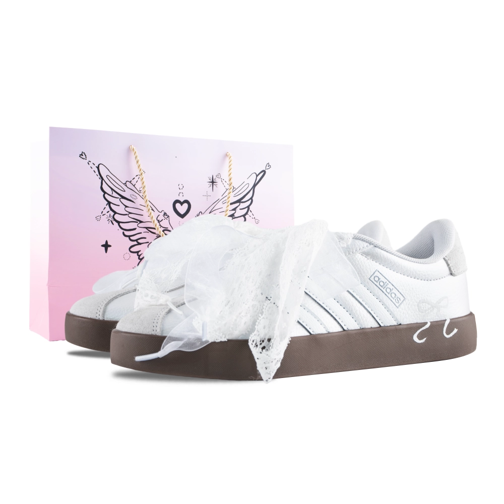 Adidas VL COURT 3.0 White Moonlight Low top German Army Trainers Women's Silver White