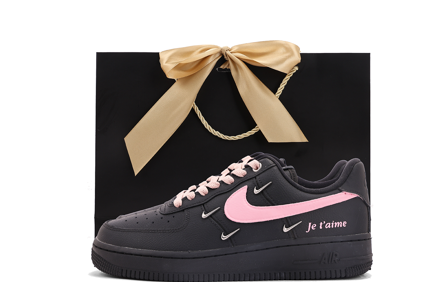 Nike Air Force 1 Coverage Abrasion Resistant Low top Skateboard Shoes Women's Black Pink