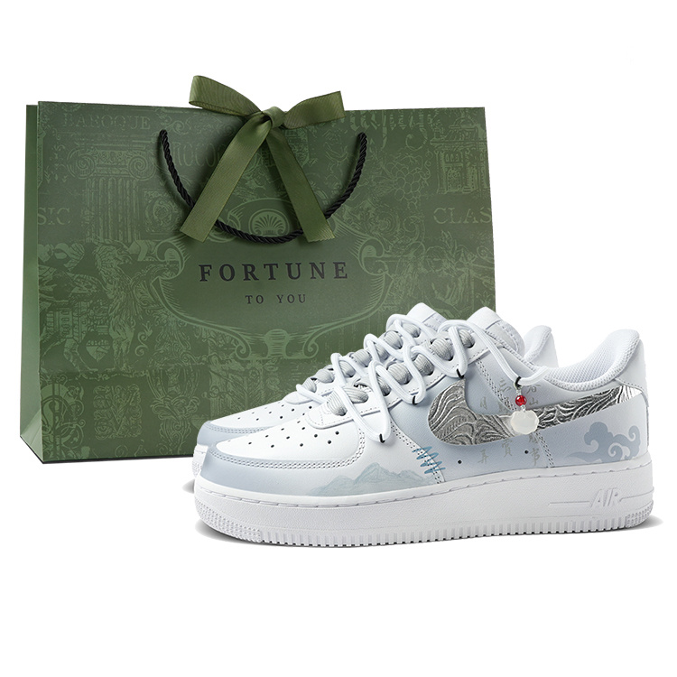 Nike Air Force 1 Abrasion-Resistant Low-Top Skateboard Shoes Men's White Gray