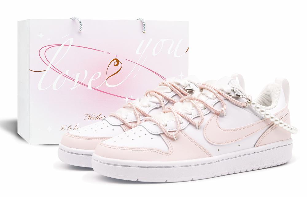 Nike Court Borough 2 Slip-Resistant Cushioning Lightweight Low-Top Skateboard Shoes GS Pink White