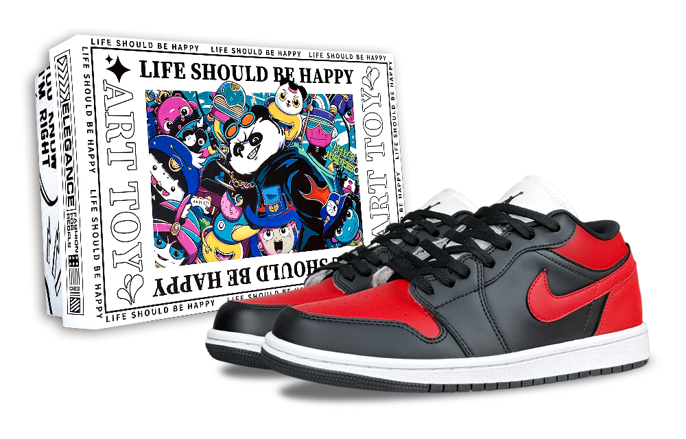 Jordan Air Jordan 1 Trendy Toy Box Abrasion Resistant Low Top Vintage Basketball Shoes Unisex Black Red