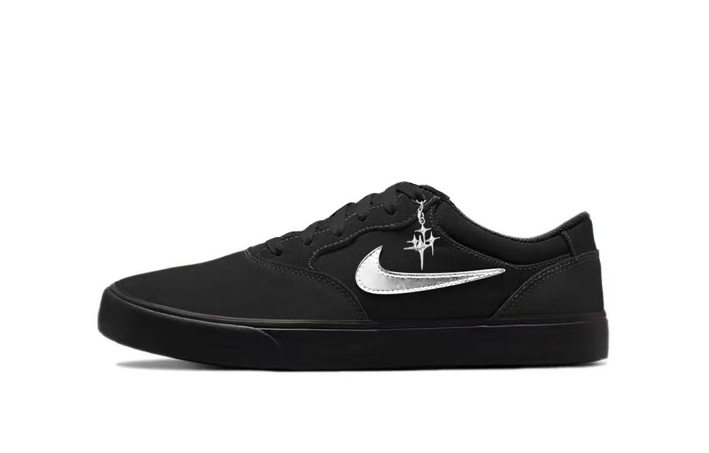 Nike SB Chron 2 Cyber Silver Abrasion Resistant Low Top Skateboard Shoes Unisex Black Silver