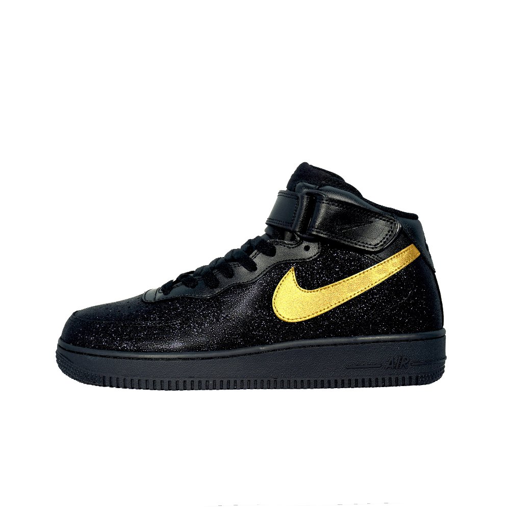 Nike Air Force 1 Breathable And Wear-resistant Mid-Top Skateboard Shoes Unisex Black Gold