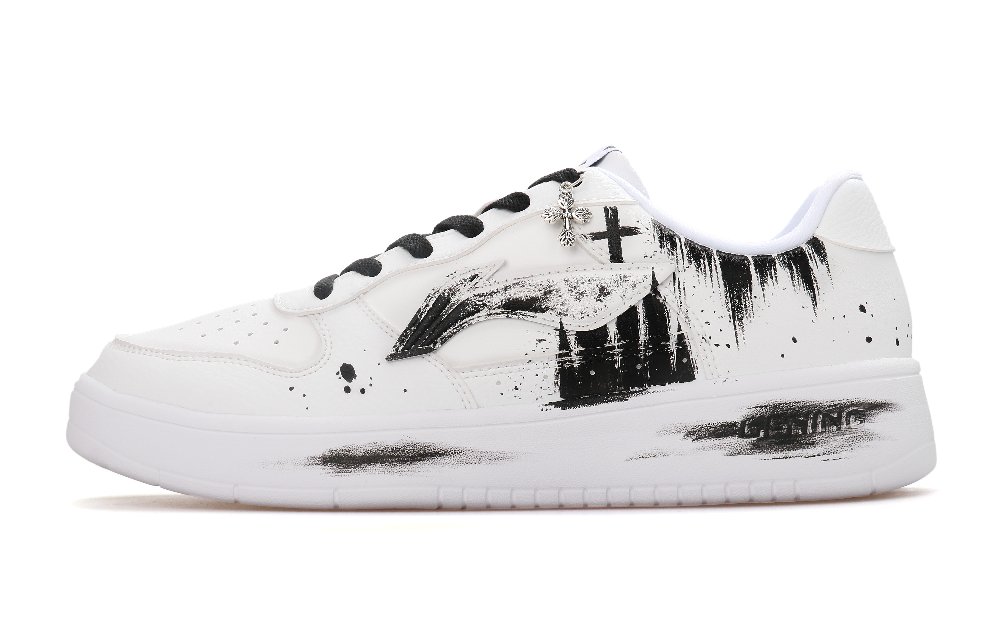 LiNing Pontoon Boats Abrasion Resistant, Lightweight, And Breathable Low Top Skateboard Shoes Men's White Black