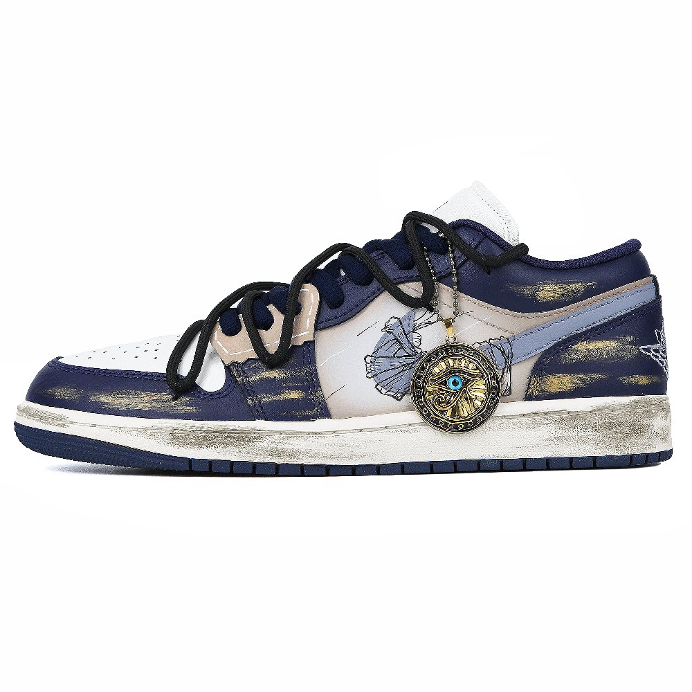 Jordan Air Jordan 1 Pharaoh's Eye Shock Absorbers Slip Resistant Low Top Vintage Basketball Shoes Men's Blue Gold