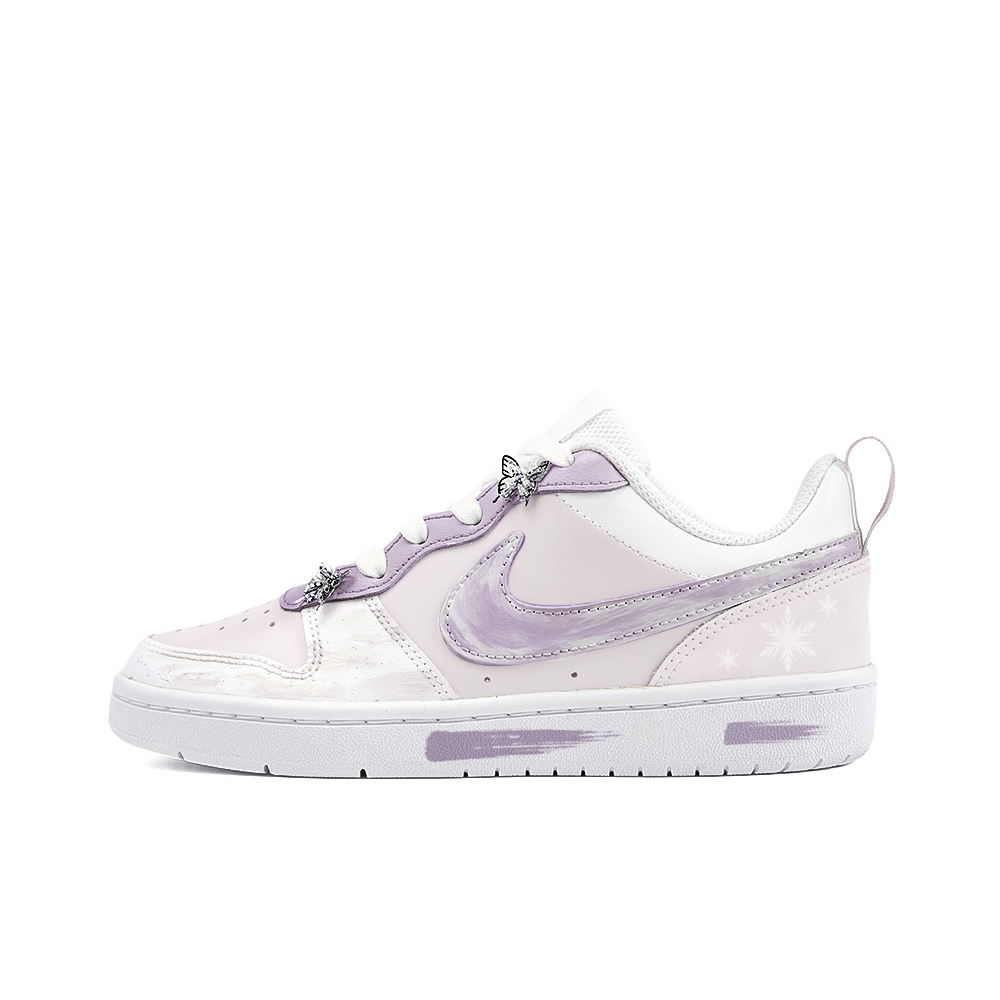 Nike Court Borough Low Love Friday, Amber Anti Slip Wear Resistant Low Top Skateboard Shoes GS White Purple