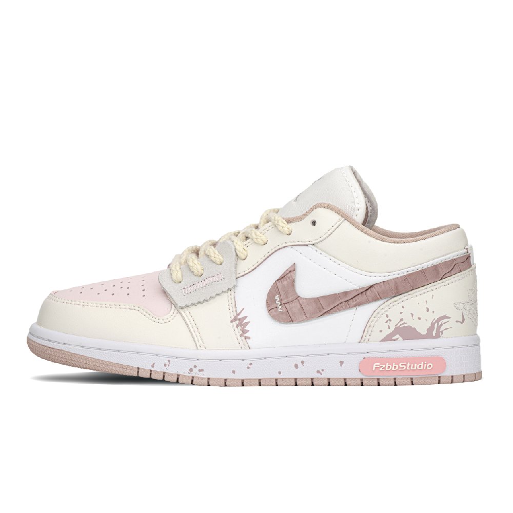 Jordan Air Jordan 1 Waterproof And Breathable Moisture Wicking Low Top Vintage Basketball Shoes Unisex Beige Pink