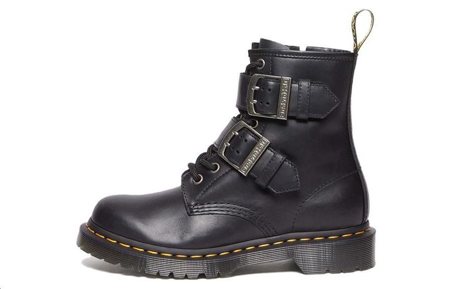 Dr. Martens Dr.Martens 1460 Buckle Pull Up Leather Lace Up Boots 'Black Silver' Women's