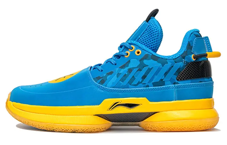 LiNing WOW 7 Shock Absorbers Slip Resistant Abrasion Resistant Low top Basketball Shoes Men's Blue Yellow