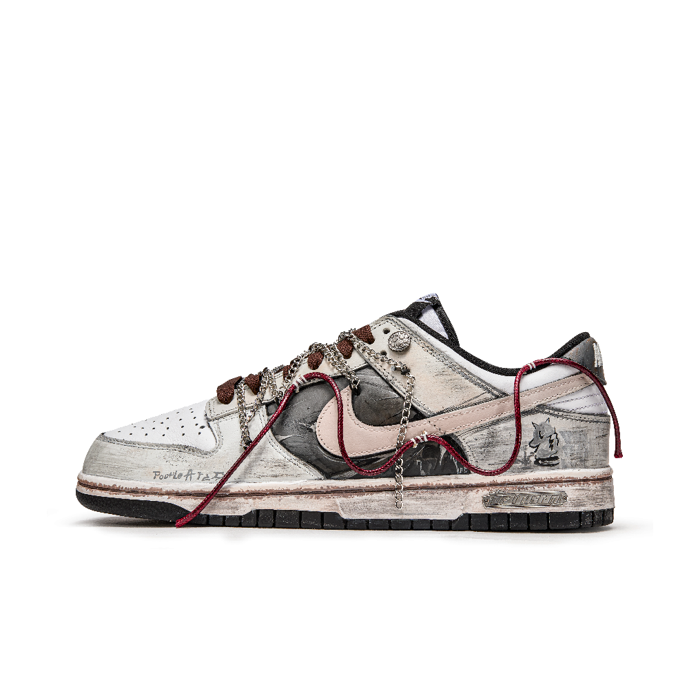 Nike Dunk ADCDAVINCI Custom, Cocoon Break Anti Slip Wear Resistant Low Top Skateboard Shoes Unisex Black Gray Color