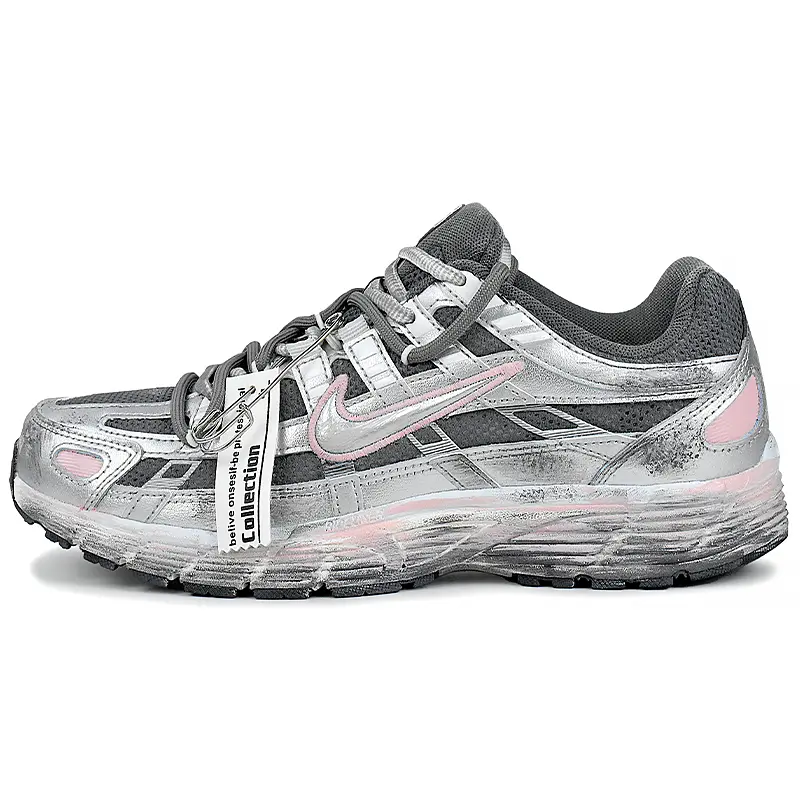 Nike P 6000 Wear resistant And Lightweight Low top Running Shoes Women's Gray Pink