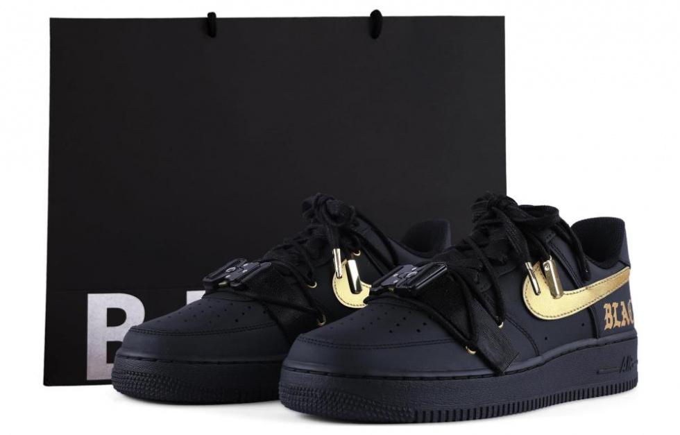 Nike Air Force 1 Coverage Warm Low-Top Skateboard Shoes Unisex Black Gold
