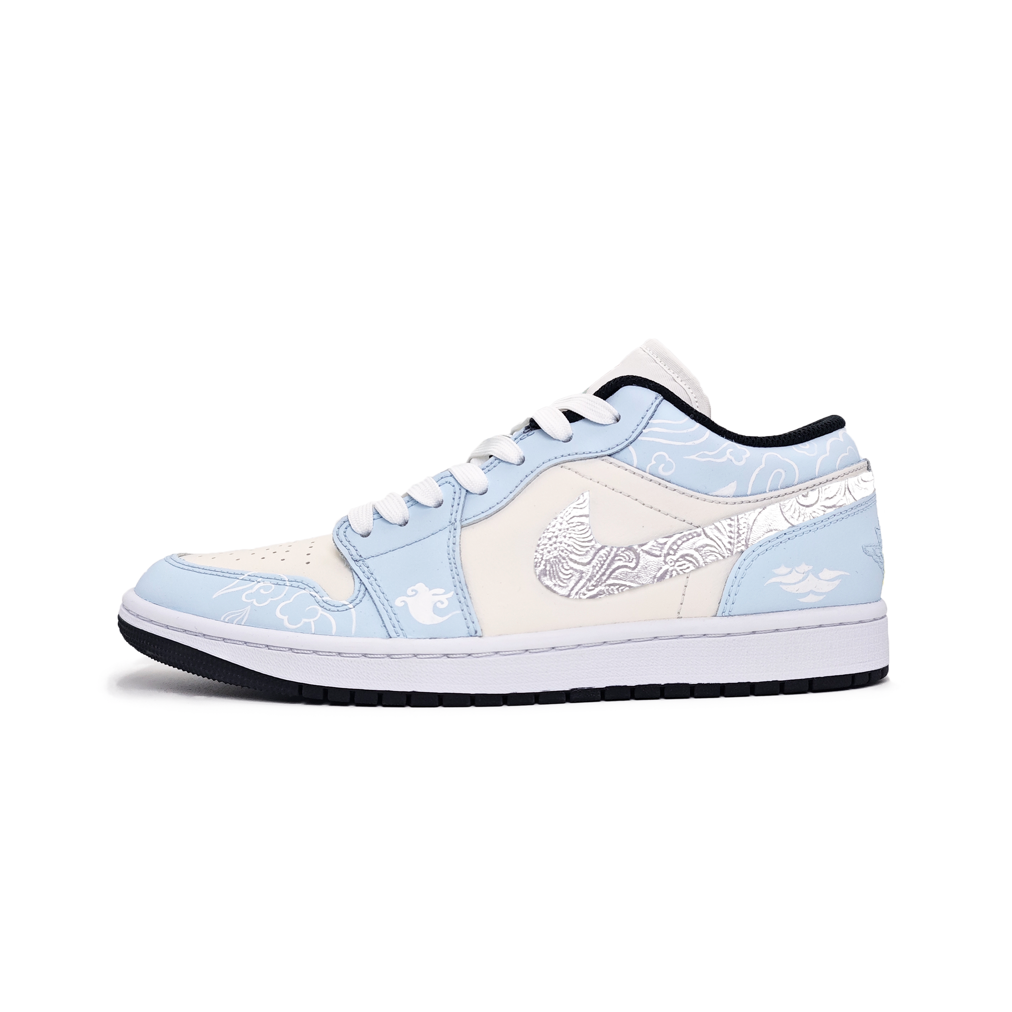 Jordan Air Jordan 1 Cloud Mystic Realm Abrasion Resistant Low Top Vintage Basketball Shoes Men's Light Blue