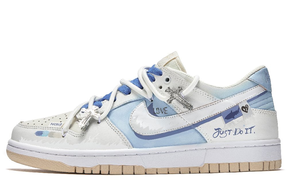Nike Dunk Transition Between Light And Dark Blue Tone Moment Low-Top Skateboard Shoes Men's Blue Beige White