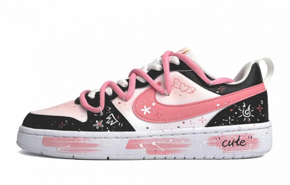 Nike Court Borough Low 2 Anti-Slip Wear-Resistant Low-Top Skateboard Shoes GS Black Pink White