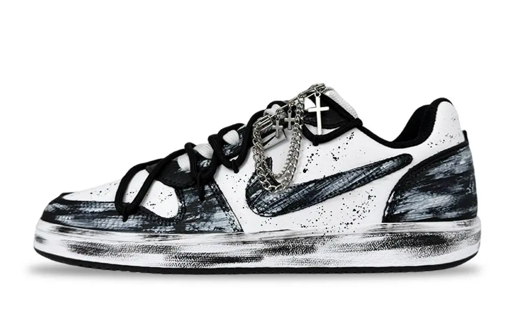 Nike EBERNON Ethereal Mark Abrasion Resistant Low top Skateboard Shoes Men's Black White