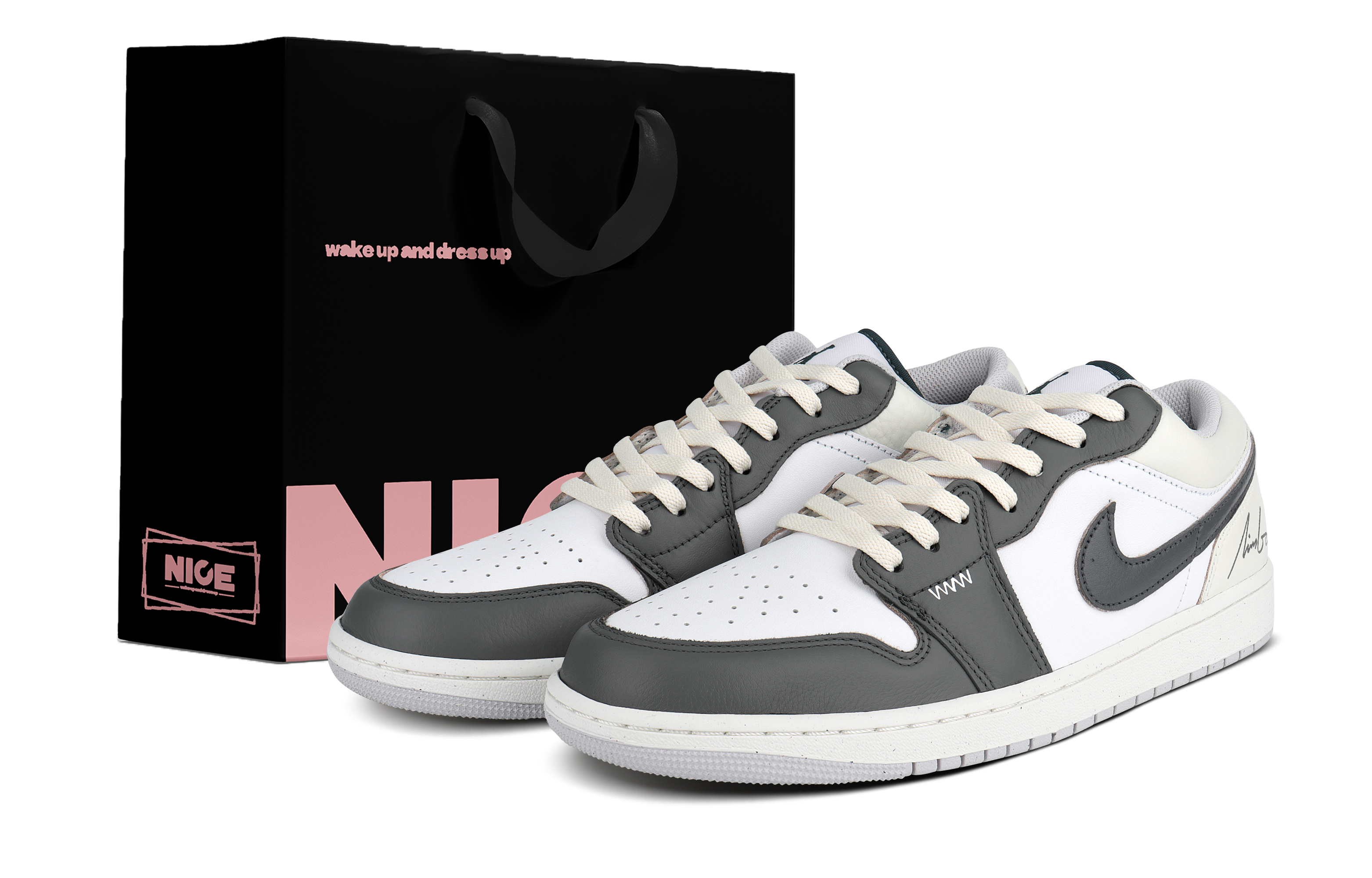 Jordan Air Jordan 1 Cushioning, Wear Resistant Low top Vintage Basketball Shoes Men's Ecru Gray