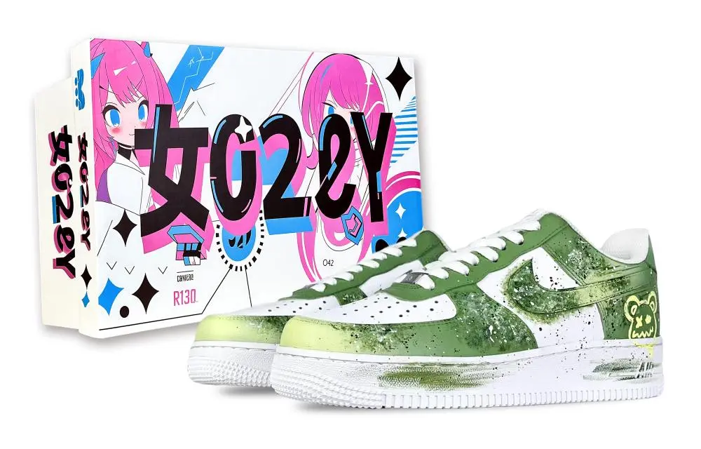 Nike Air Force 1 Sweet Beige Bear Abrasion Resistant Low top Skateboard Shoes Unisex Emerald Green