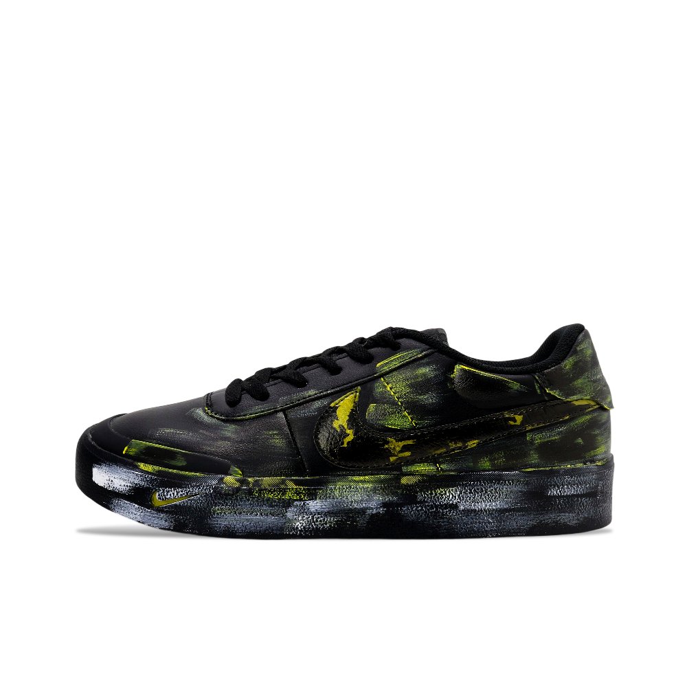 Nike Court Shot Dark Gold Ink Splatter Abrasion Resistant Low Top Skateboard Shoes Men's Black Gold