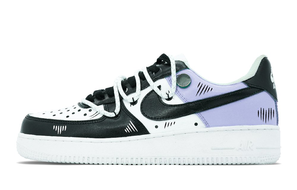 Nike Air Force 1 Low-Top Skateboard Shoes GS White Black Purple