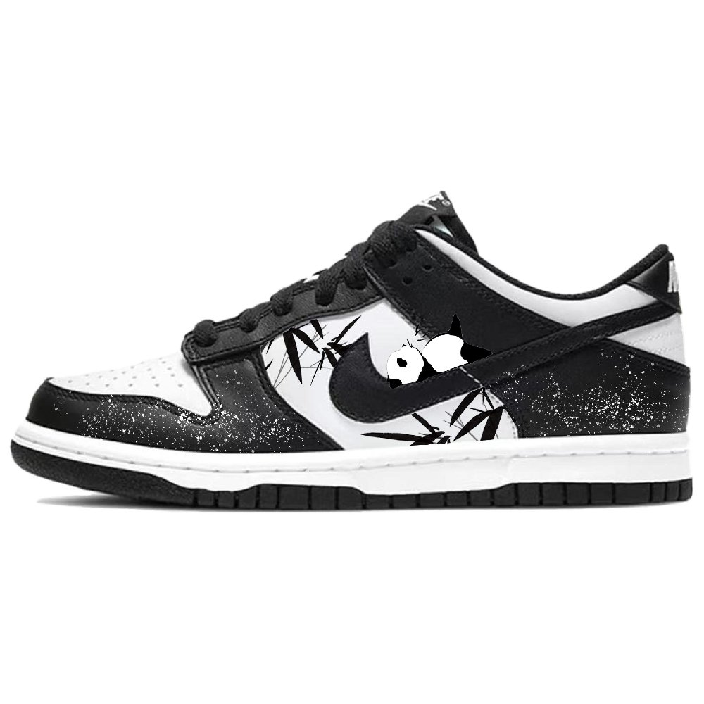 Nike Dunk Cute Bear Cat, Bored Panda, Bamboo Grove Panda, Super Cute Pet Design Low Top Skateboard Shoes Unisex Black