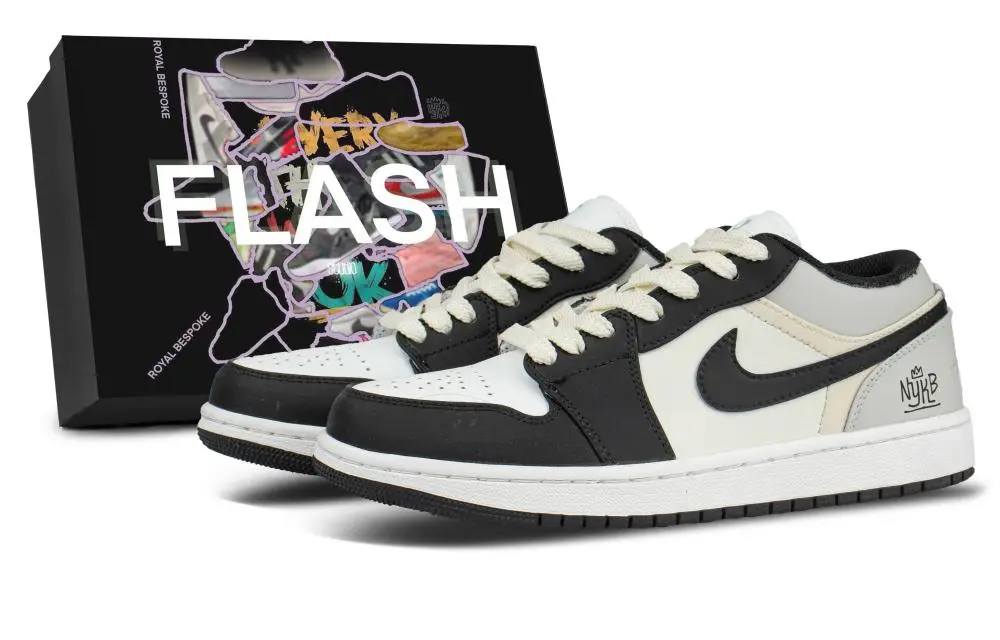 Jordan Air Jordan 1 Fashion Street, Box Abrasion Resistant Low top Skateboard Shoes Unisex Black White Gray