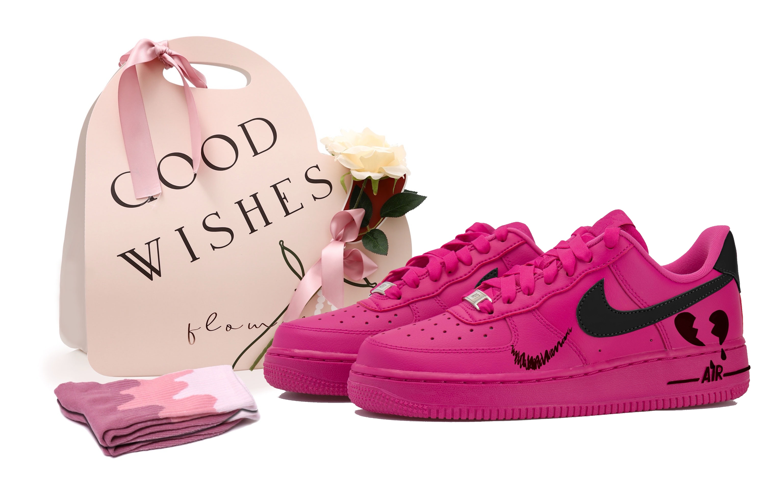 Nike Air Force 1 Low Top Skateboard Shoes Women's Black, Rose Pink