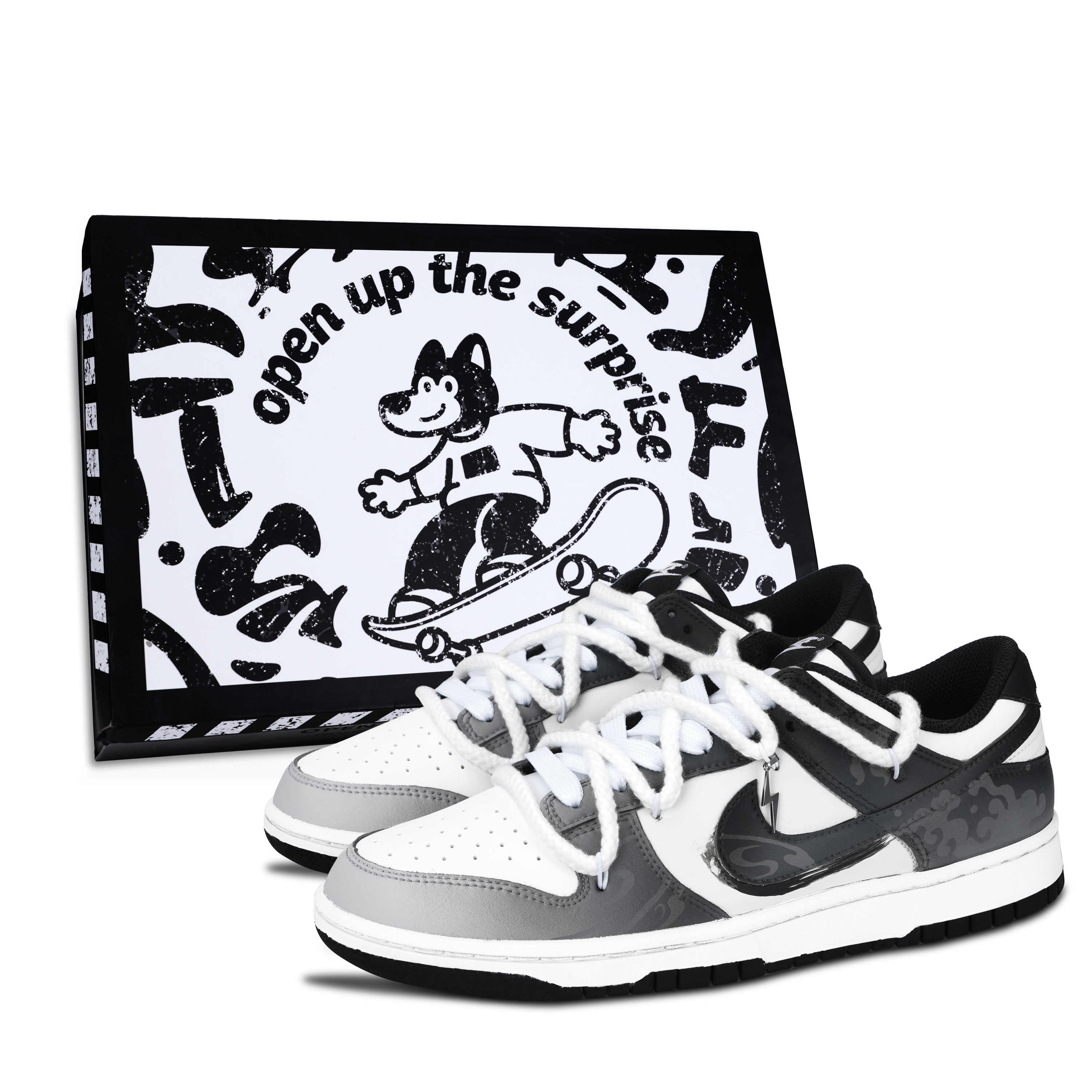 Nike Dunk Black White, Ink Drift Cloud Peak Abrasion Resistant Low top Skateboard Shoes Unisex Gray