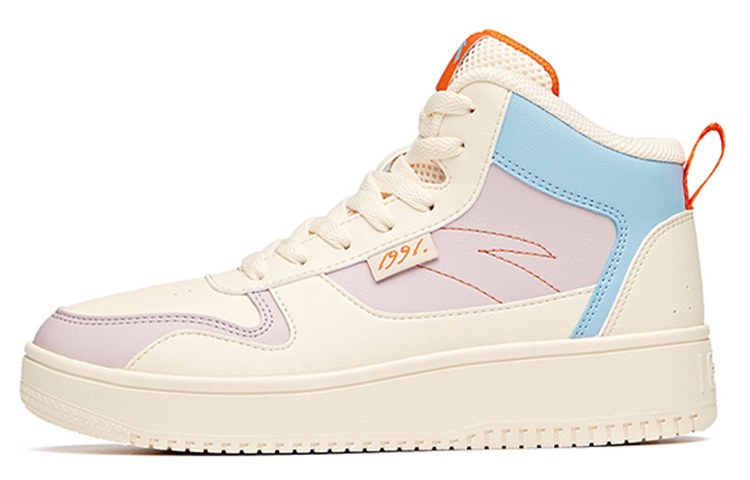 Anta Life Collection Slip-Resistant High-Top Skateboard Shoes Women's White Purple Blue
