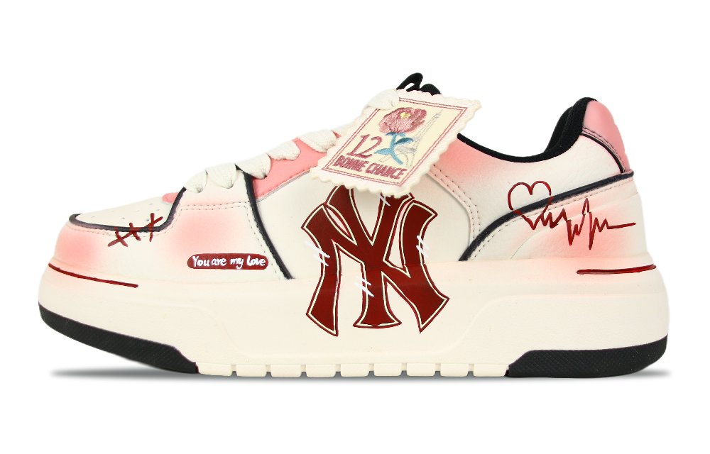 MLB Chunky Liner Valentine Wear-Resistant Height Increasing Low-Top Skateboard Shoes Unisex Pink White