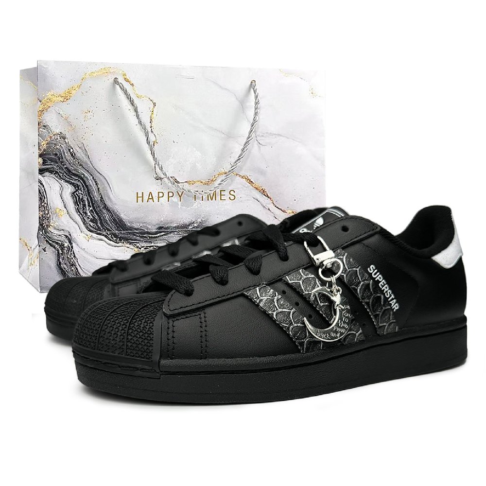 Adidas Originals Superstar 2 Silver Scales Glistening Abrasion Resistant Low Top Skateboard Shoes Unisex Black