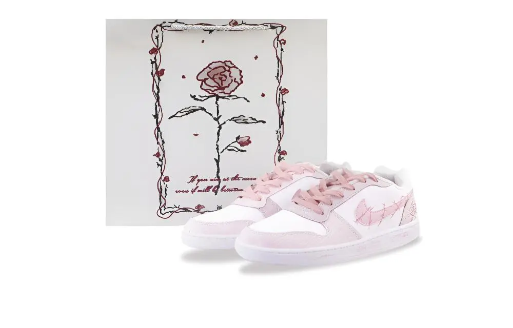 Nike EBERNON Abrasion Resistant Low top Skateboard Shoes Unisex Pink White