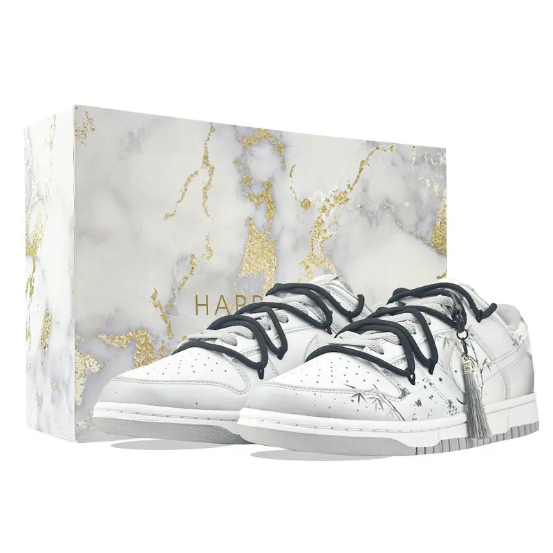 Nike Dunk Ink Bamboo Steps Cushioning, Wear Resistant Low top Skateboard Shoes Unisex White Gray