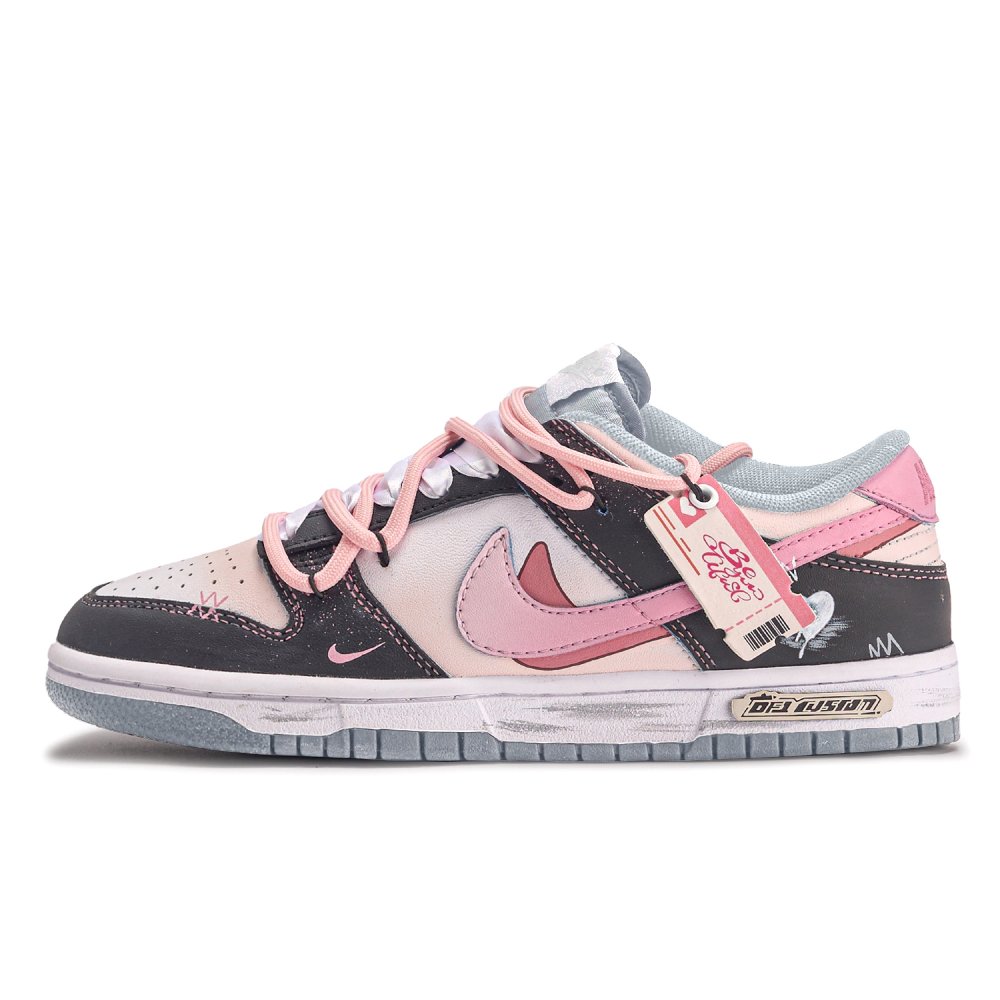 Nike Dunk ADCDAVINCI Custom Heartbeat Entry Ticket Anti Slip Wear Resistant Low Top Skateboard Shoes GS Black Pink