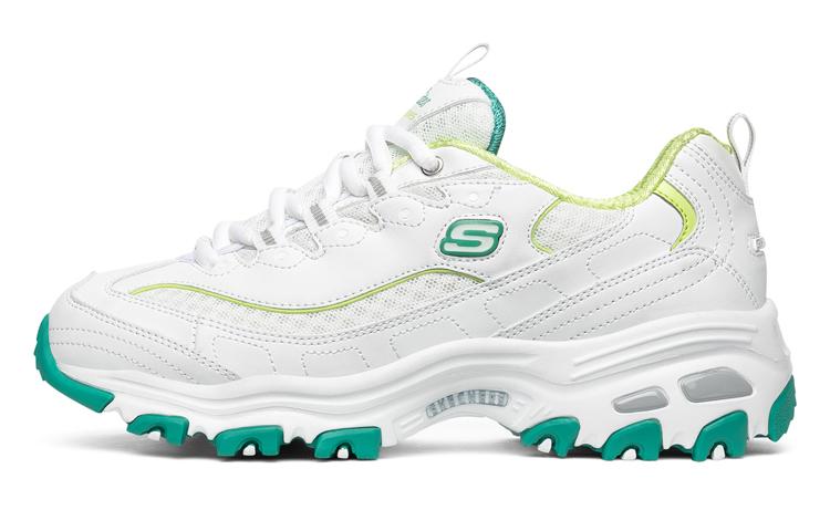Skechers D Lites 1.0 Low Top Running Shoes White/Green Women's