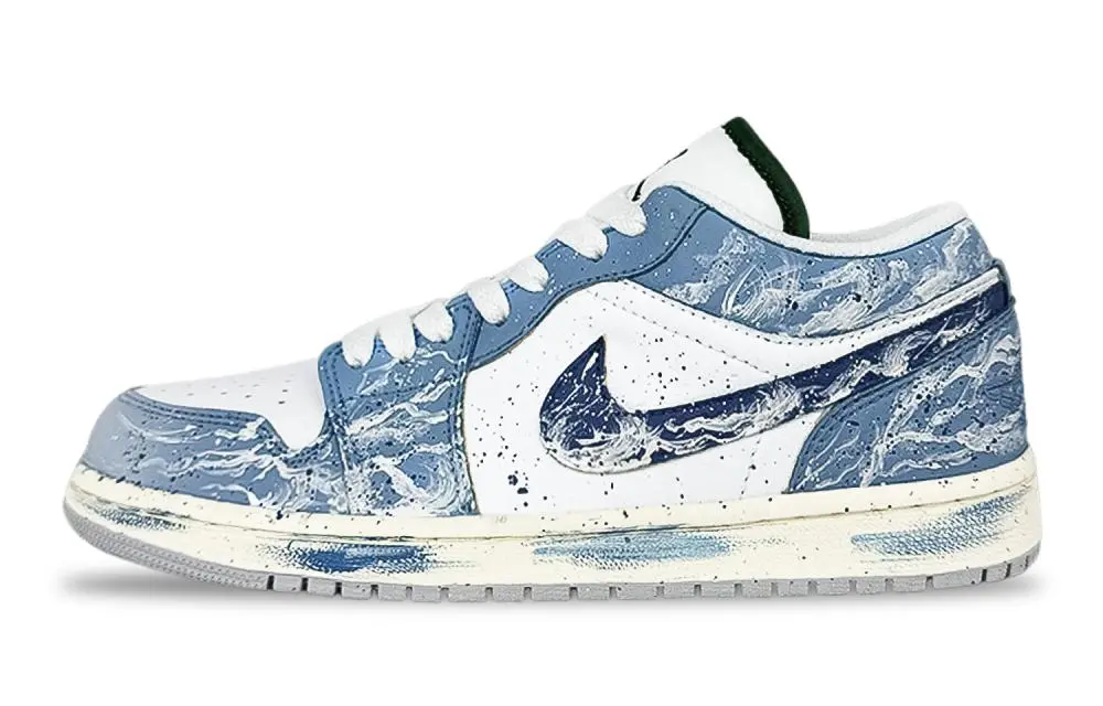Jordan Air Jordan 1 Towards The Clouds Abrasion Resistant Low Top Vintage Basketball Shoes Unisex Blue White