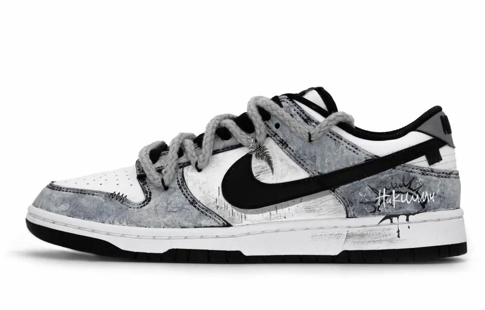 Nike Dunk Night Graffiti MONE Manufacturing Wear resistant And Lightweight Low top Skateboard Shoes Unisex Black White